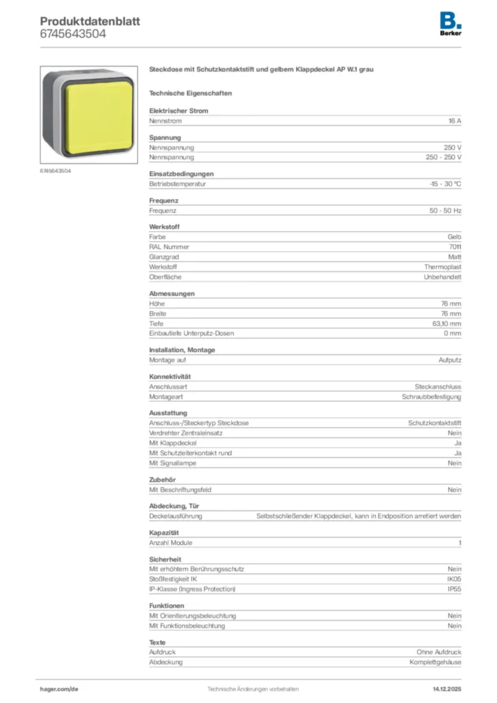 Berker Produktdatenblatt 6745643504