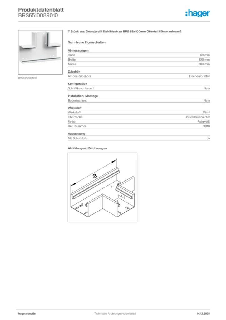Bild Hager Produktdatenblatt BRS6510089010 | Hager Deutschland