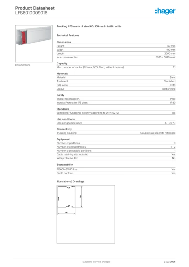 Image Hager Product data sheet LFS6010009016  | Hager Africa