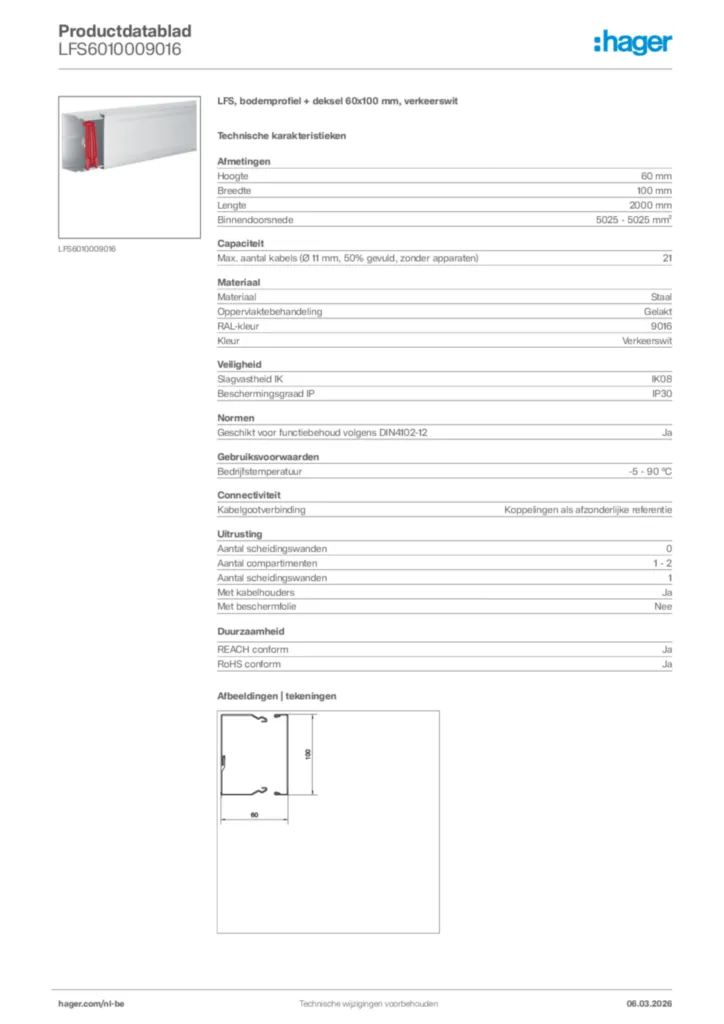 Afbeelding Hager Productdatablad LFS6010009016 | Hager Belgium