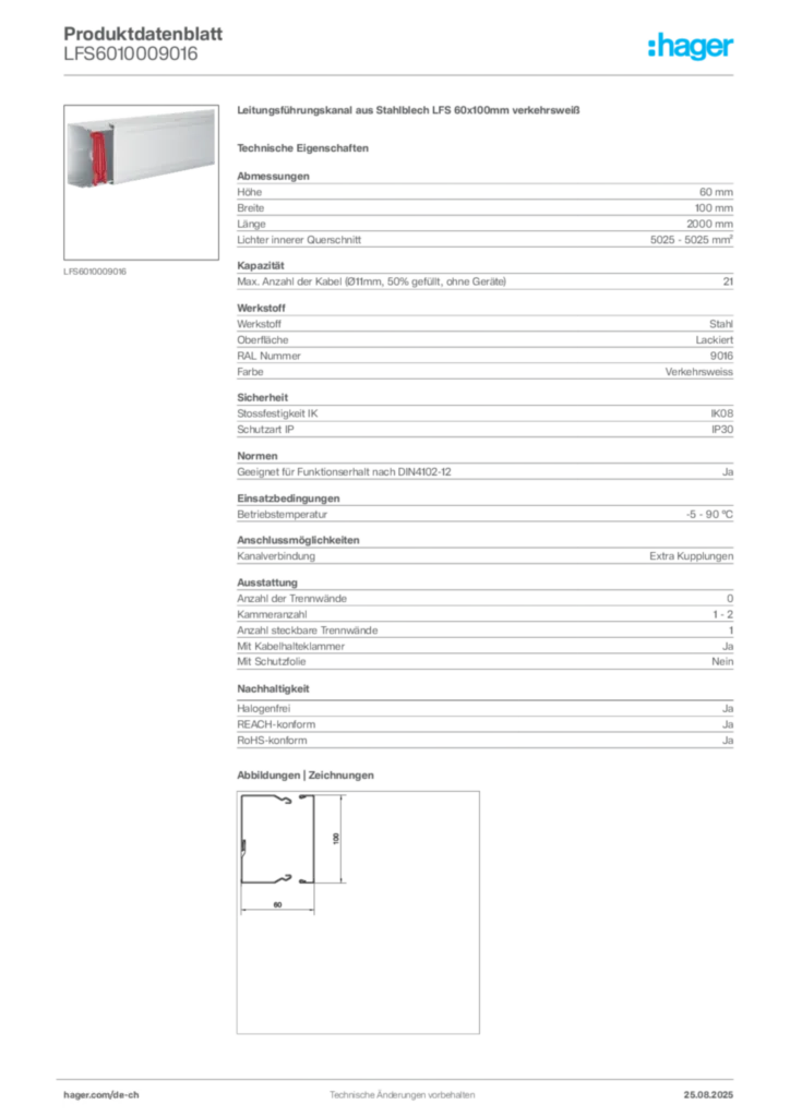 Bild Hager Produktdatenblatt LFS6010009016 | Hager Schweiz