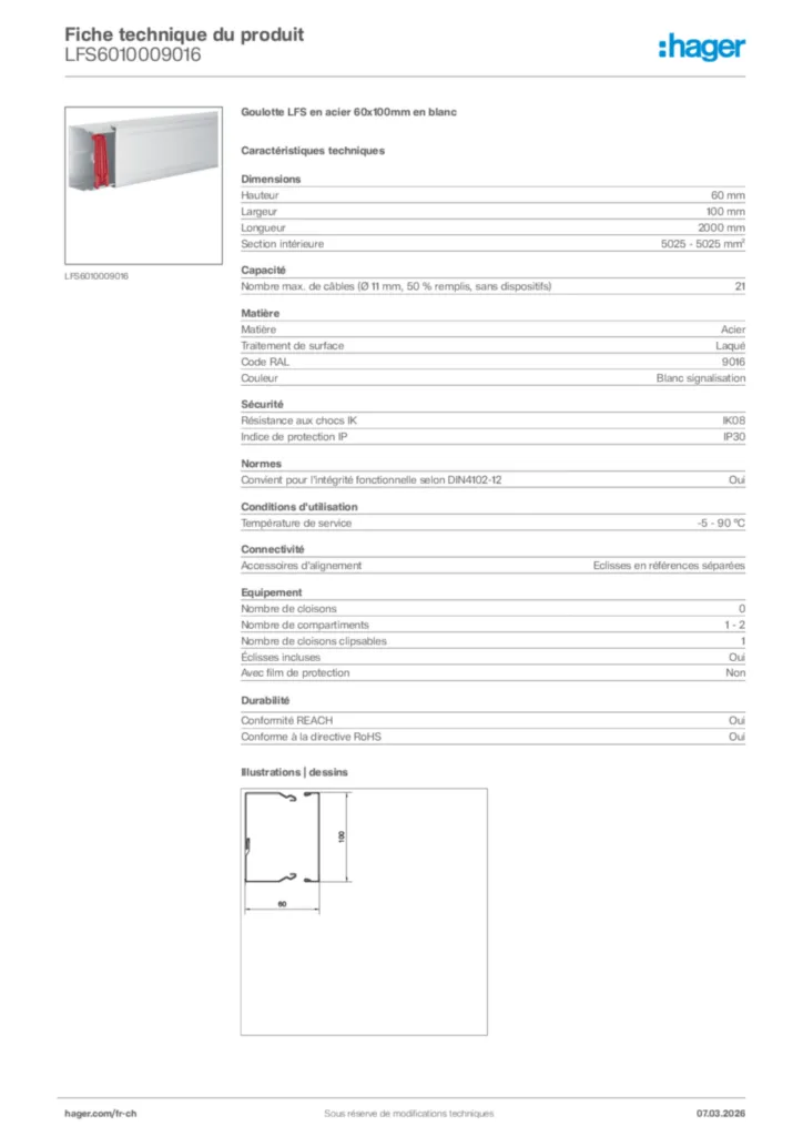 Image Hager Fiche technique du produit LFS6010009016 | Hager Suisse