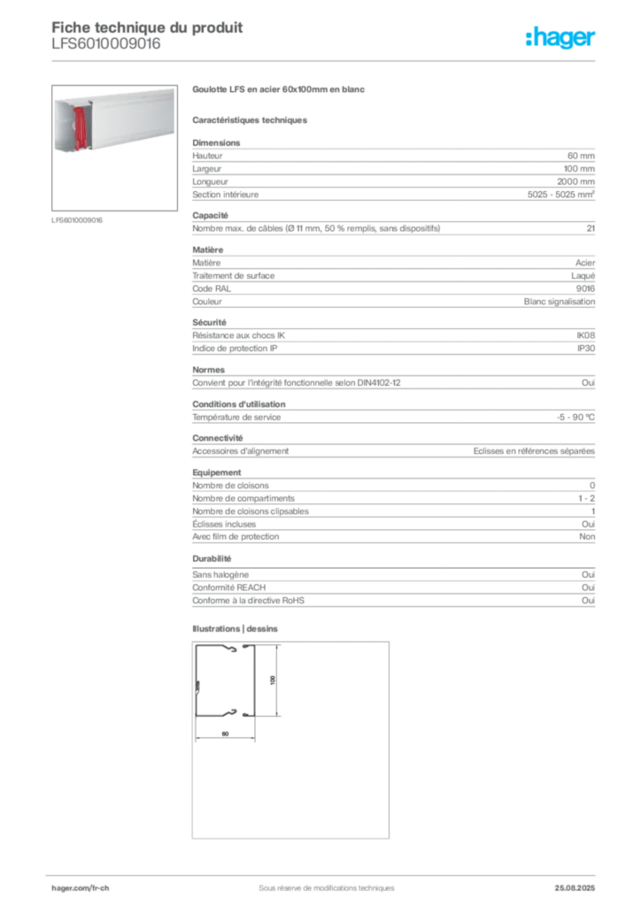 Image Hager Fiche technique du produit LFS6010009016 | Hager Suisse