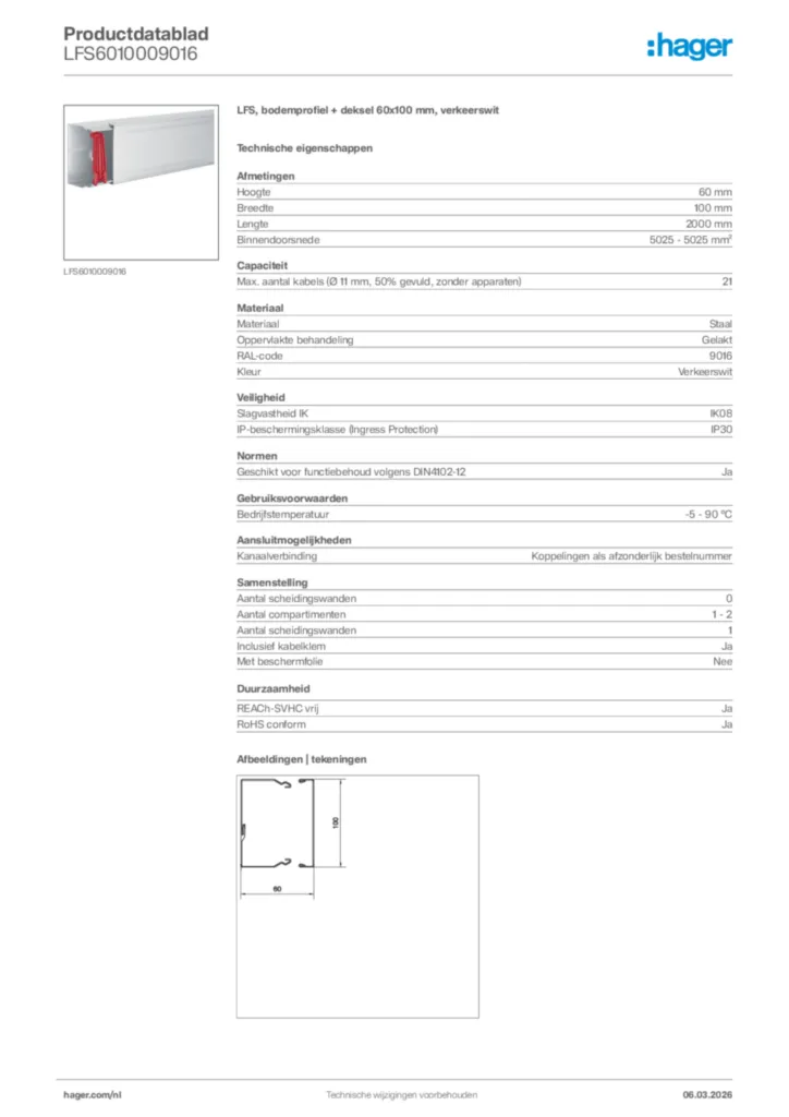 Afbeelding Hager Productdatablad LFS6010009016 | Hager Nederland