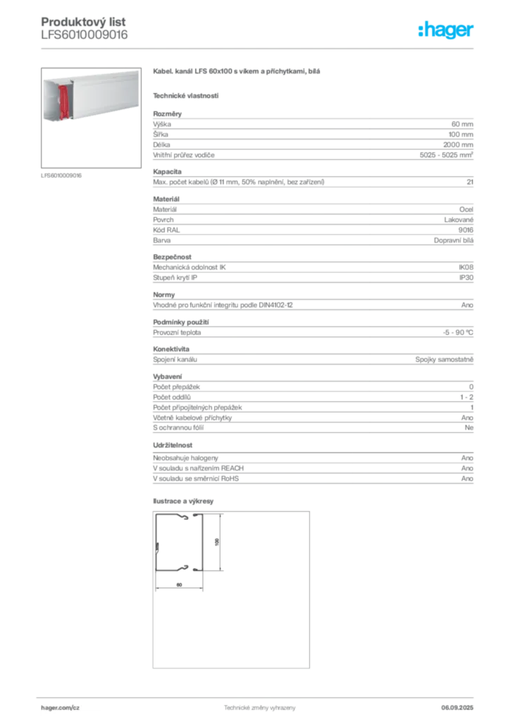 Obrázek Hager Produktový list LFS6010009016 | Hager