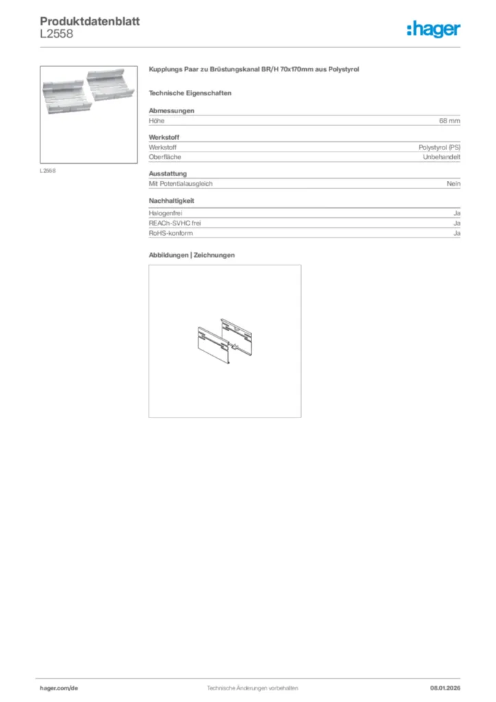 Bild Hager Produktdatenblatt L2558 | Hager Deutschland