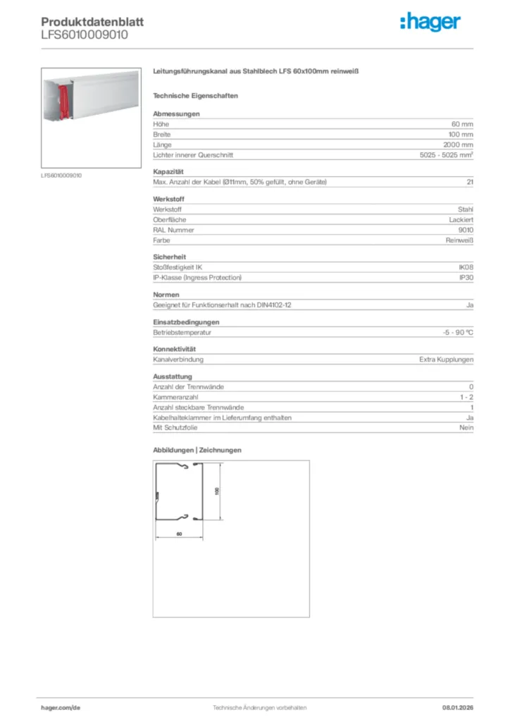 Bild Hager Produktdatenblatt LFS6010009010 | Hager Deutschland