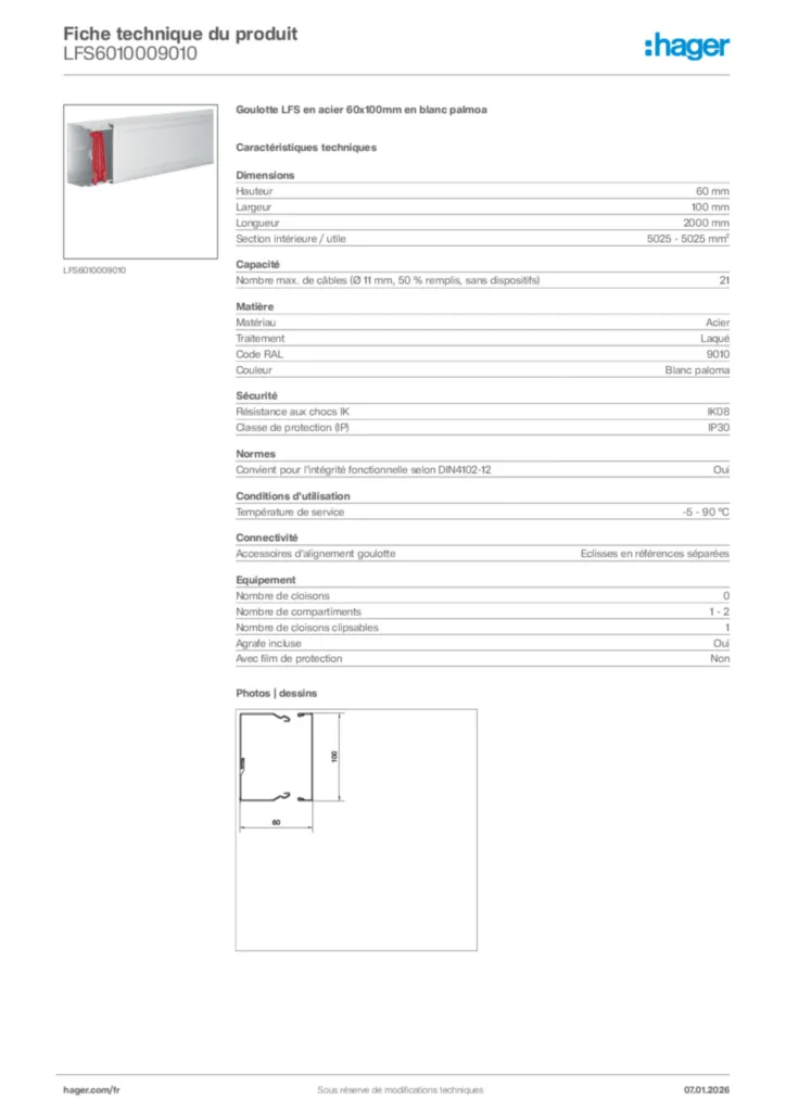 Image Hager Fiche technique du produit LFS6010009010 | Hager France
