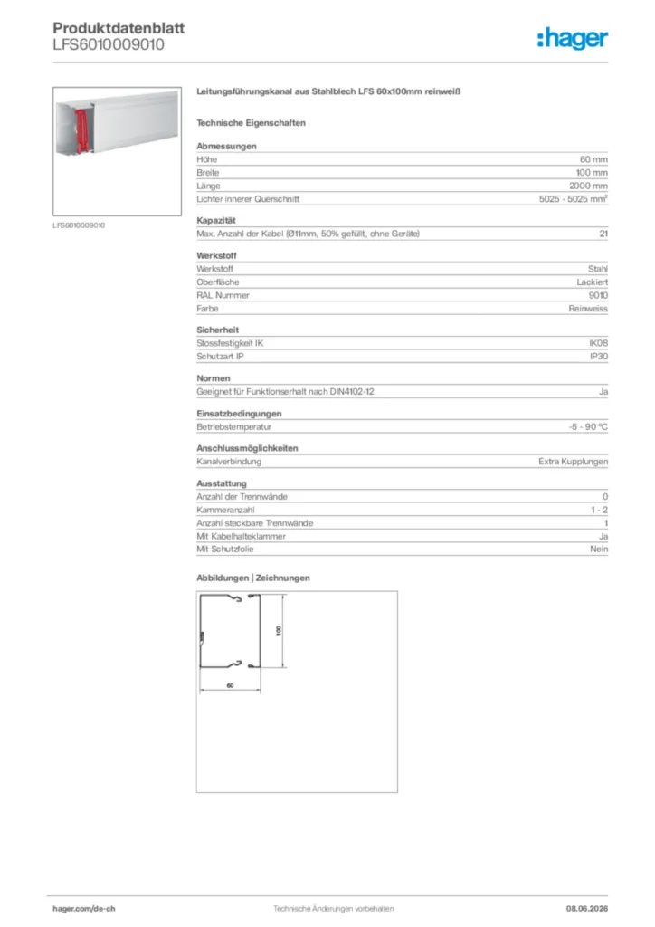 Bild Hager Produktdatenblatt LFS6010009010 | Hager Schweiz