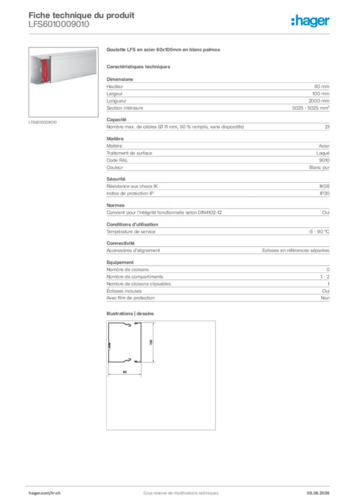 Image Hager Fiche technique du produit LFS6010009010 | Hager Suisse