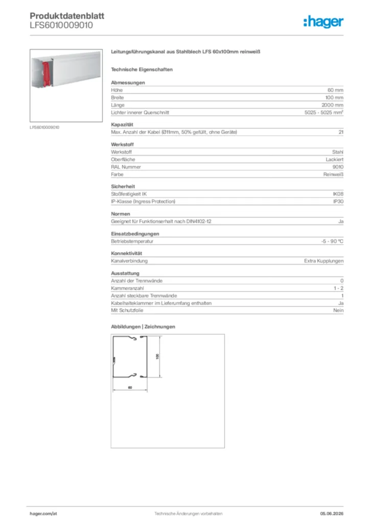 Bild Hager Produktdatenblatt LFS6010009010 | Hager Deutschland