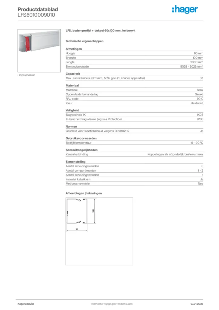 Afbeelding Hager Productdatablad LFS6010009010 | Hager Nederland
