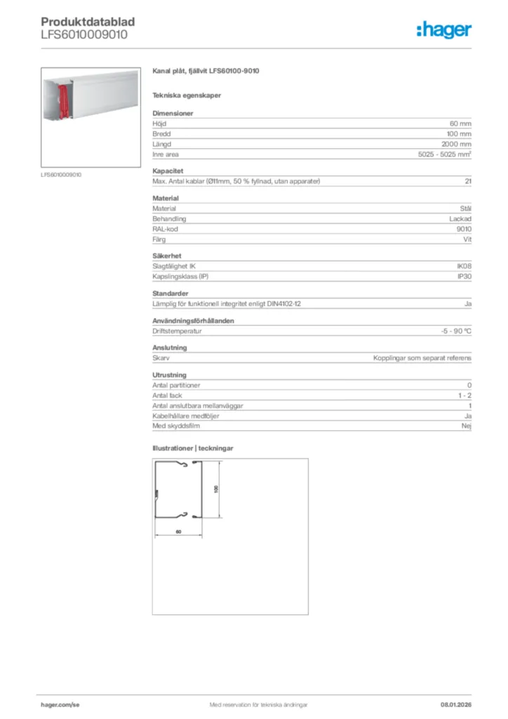 Bild Hager Produktdatablad LFS6010009010 | Hager Sverige