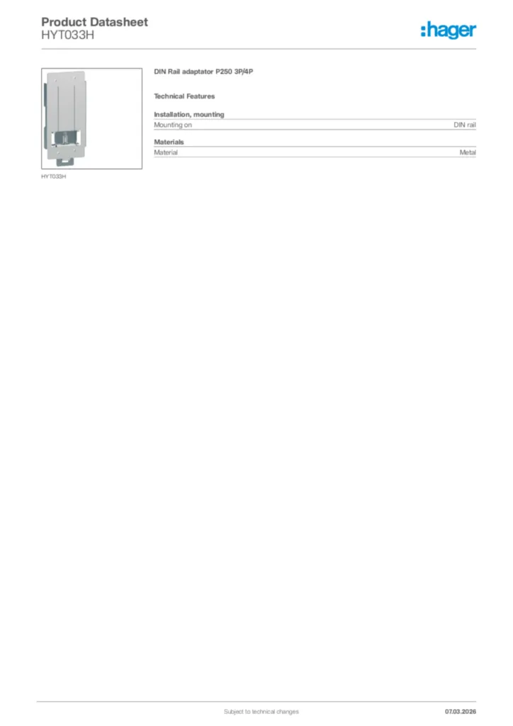 Image Hager Product data sheet HYT033H  | Hager Africa