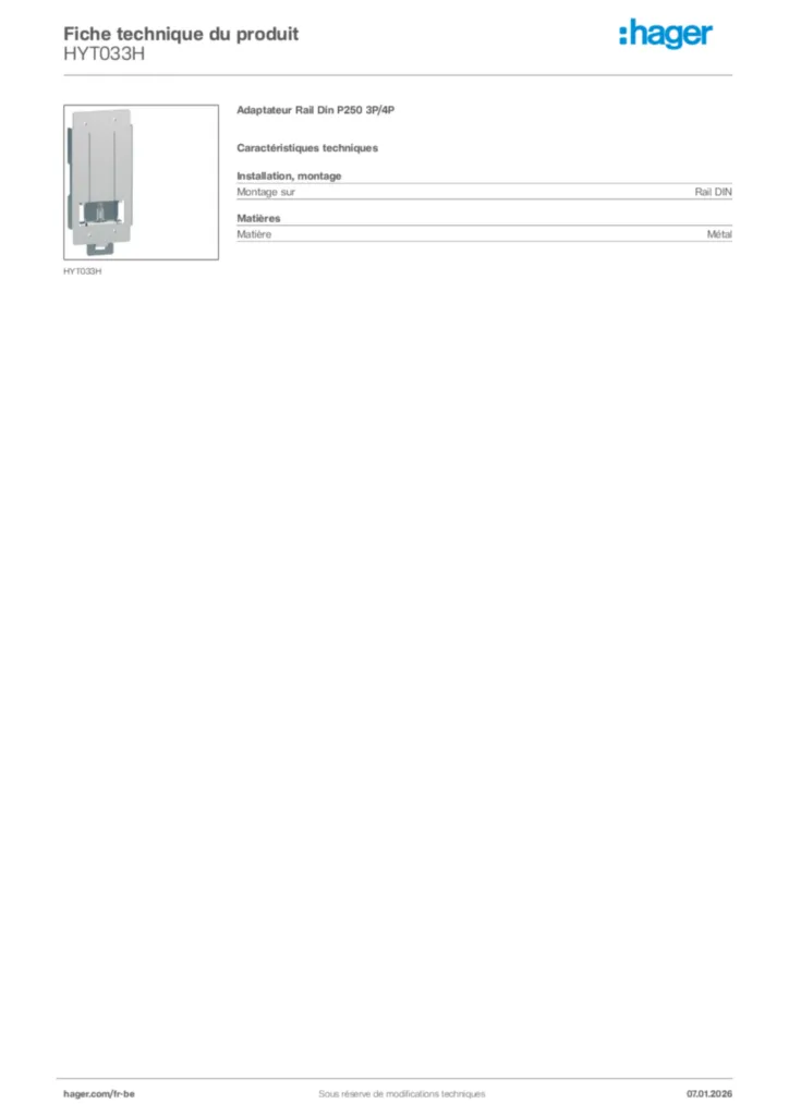 Image Hager Fiche technique du produit HYT033H | Hager Belgique