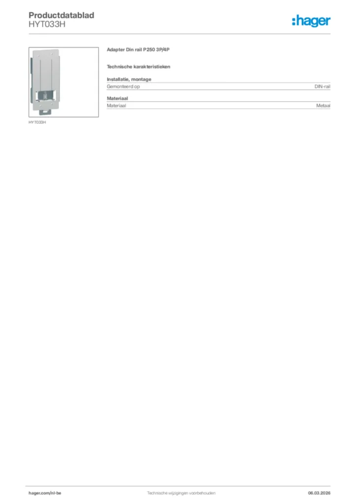 Afbeelding Hager Productdatablad HYT033H | Hager Belgium