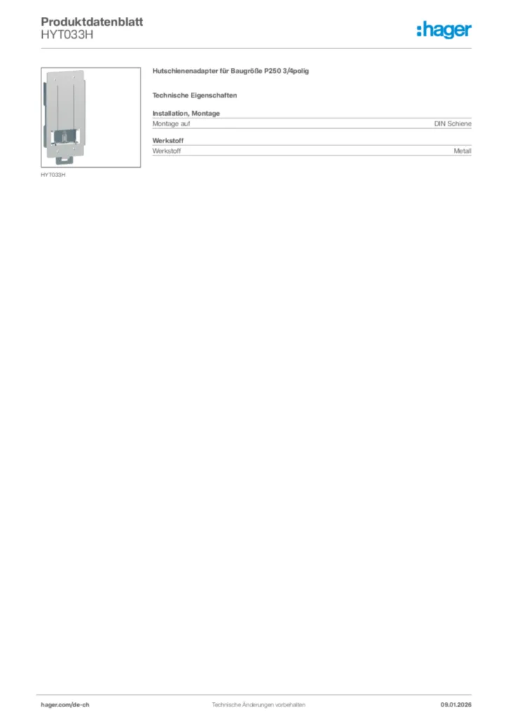 Bild Hager Produktdatenblatt HYT033H | Hager Schweiz