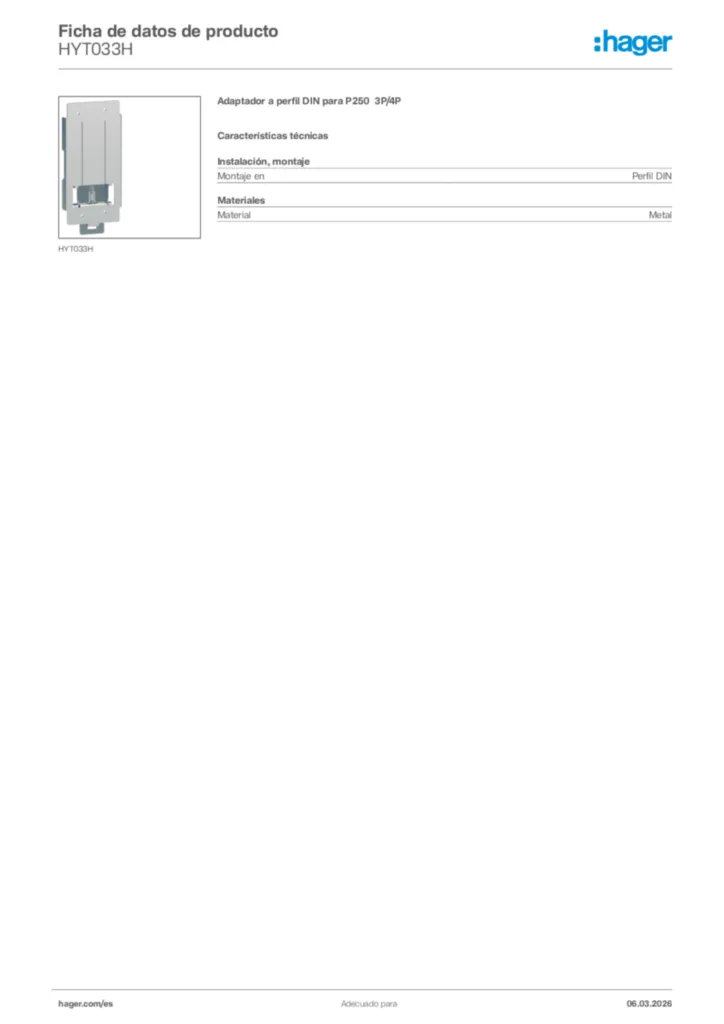 Imagen Hager Ficha de datos de producto HYT033H | Hager España