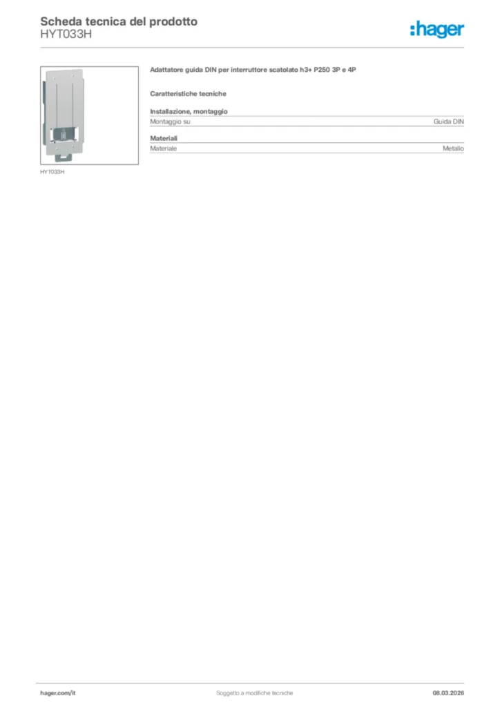 Immagine Hager Scheda tecnica del prodotto HYT033H | Hager Italia