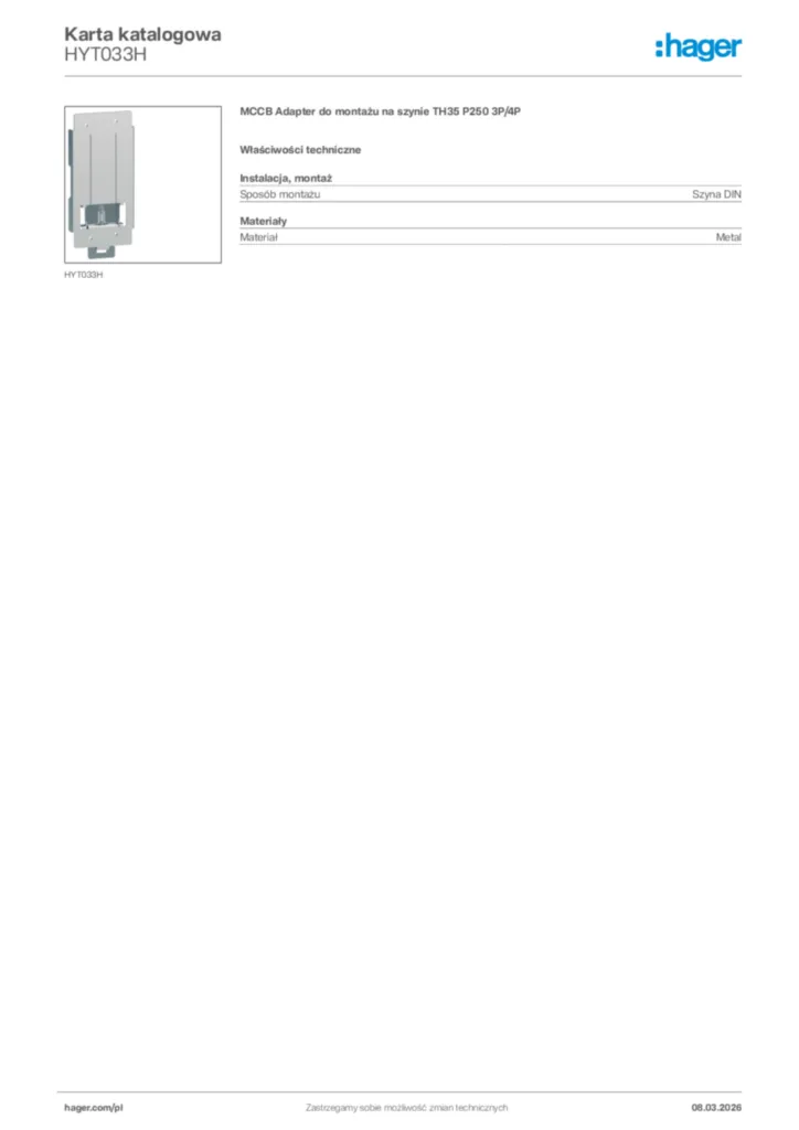 Zdjęcie Hager Karta katalogowa HYT033H | Hager Polska