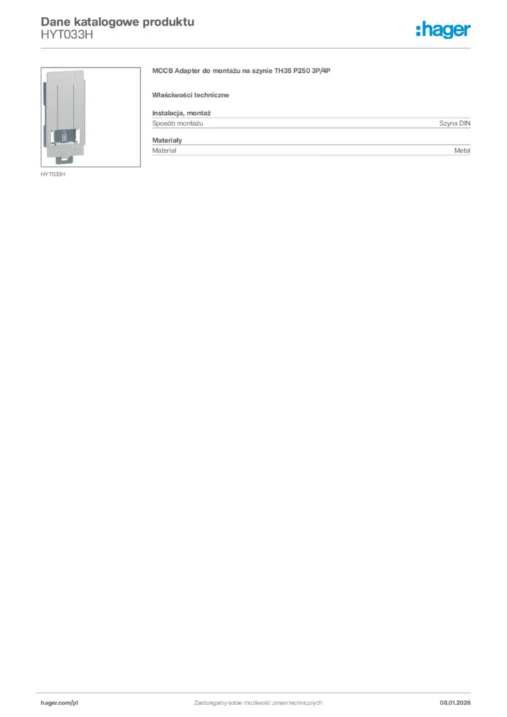 Zdjęcie Hager Karta katalogowa HYT033H | Hager Polska