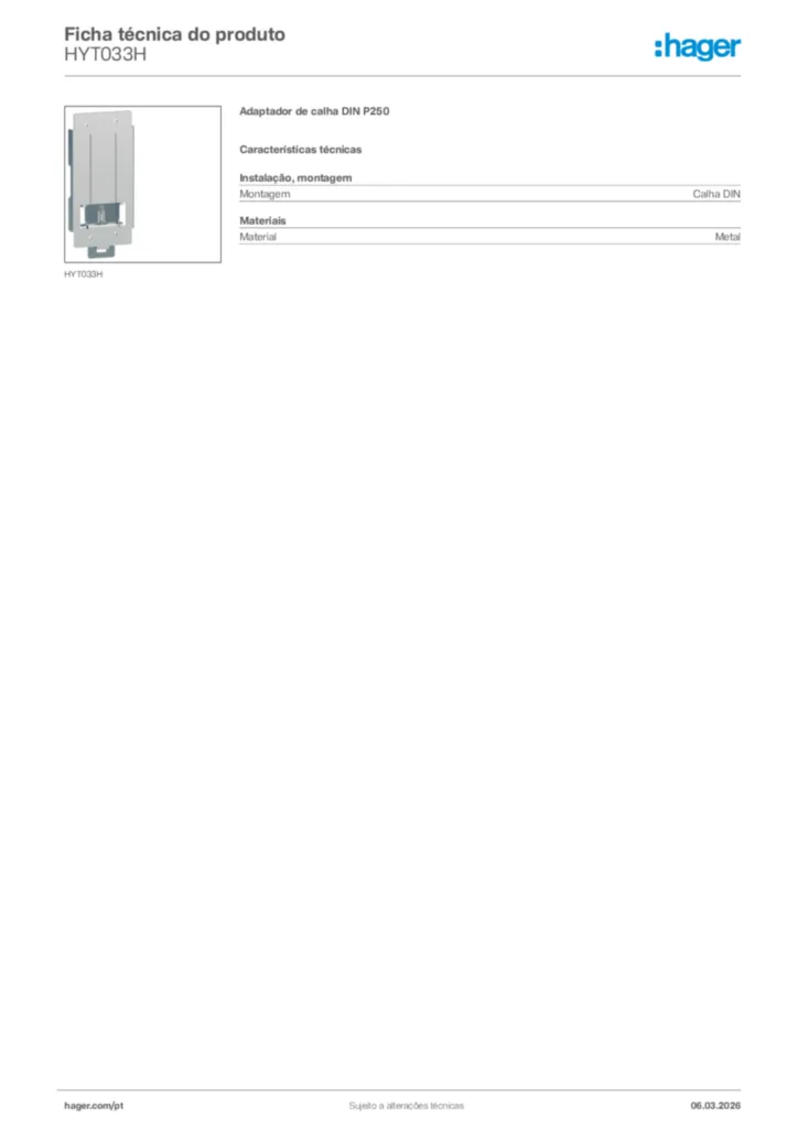 Imagem Hager Ficha técnica do produto HYT033H | Hager Portugal