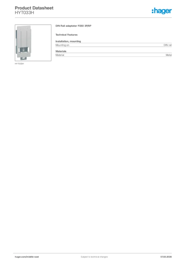 Image Hager Product data sheet HYT033H  | Hager