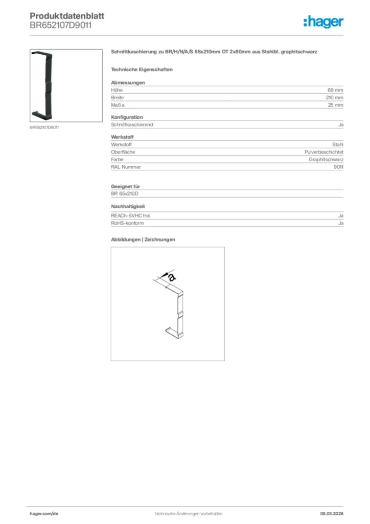 Bild Hager Produktdatenblatt BR652107D9011 | Hager Deutschland