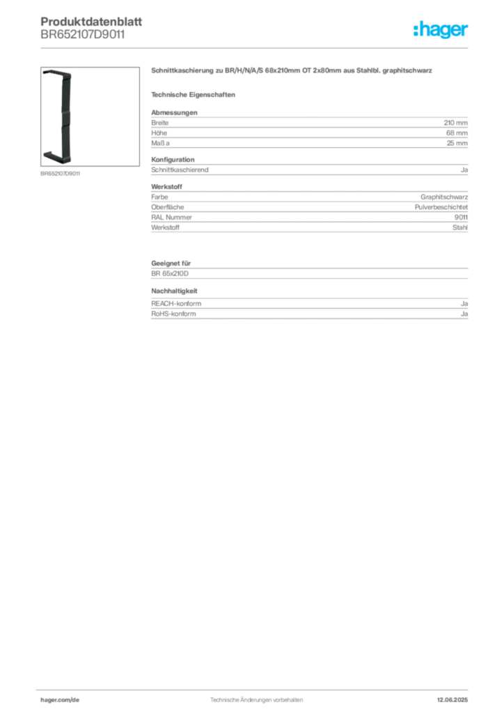 Bild Hager Produktdatenblatt BR652107D9011 | Hager Deutschland