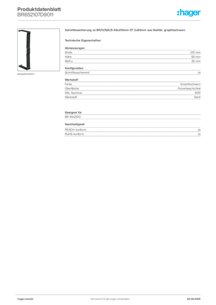 Bild Hager Produktdatenblatt BR652107D9011 | Hager Deutschland