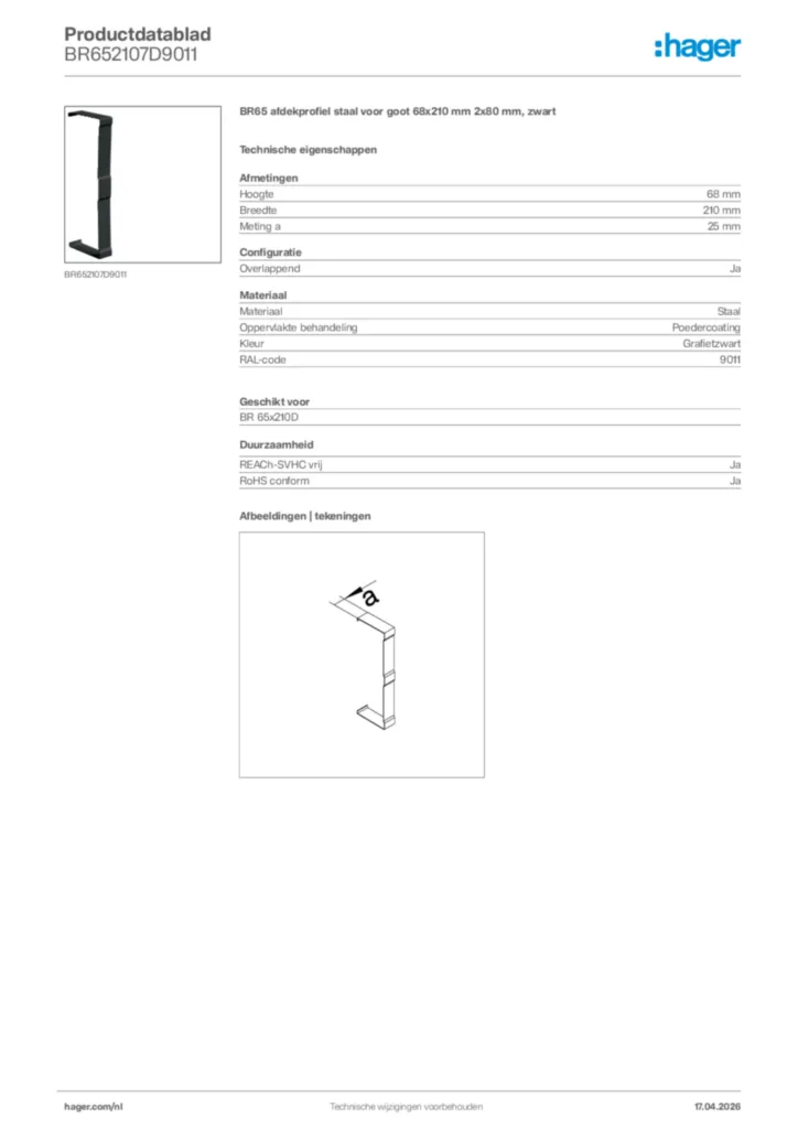 Afbeelding Hager Productdatablad BR652107D9011 | Hager Nederland