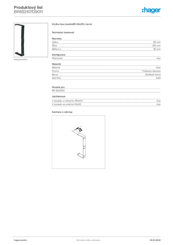 Obrázek Hager Product data sheet BR652107D9011 | Hager