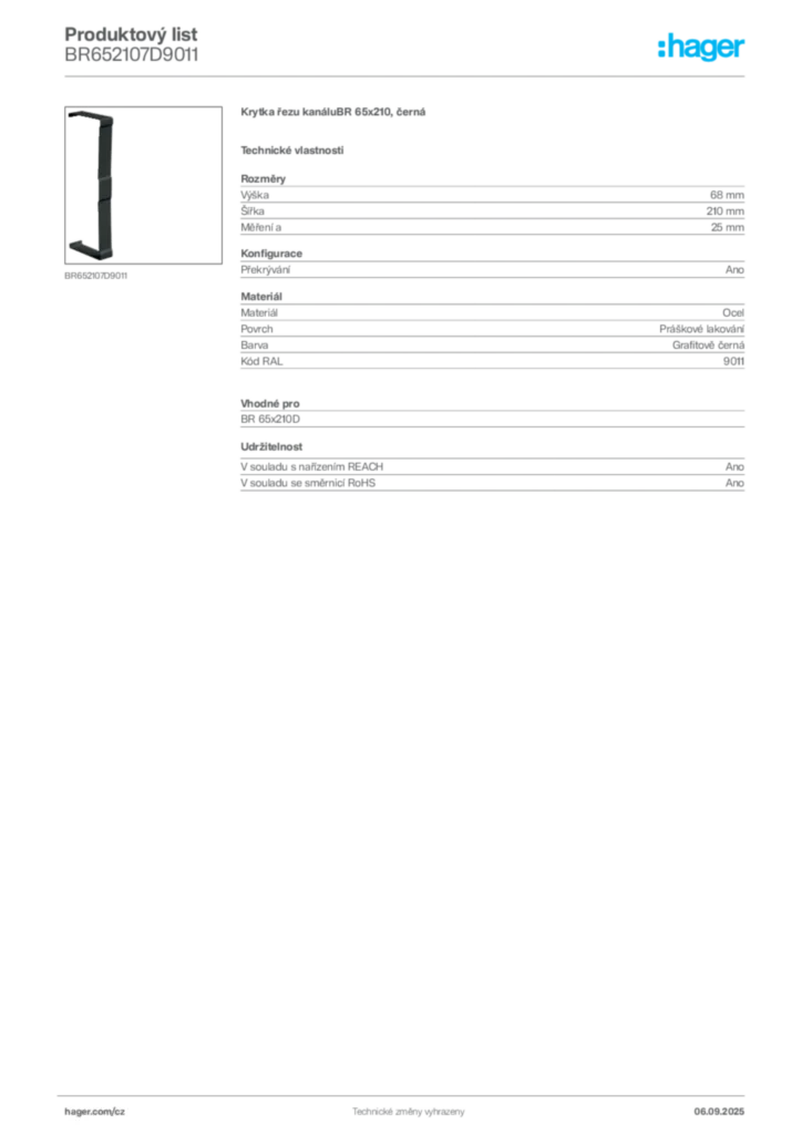 Obrázek Hager Produktový list BR652107D9011 | Hager