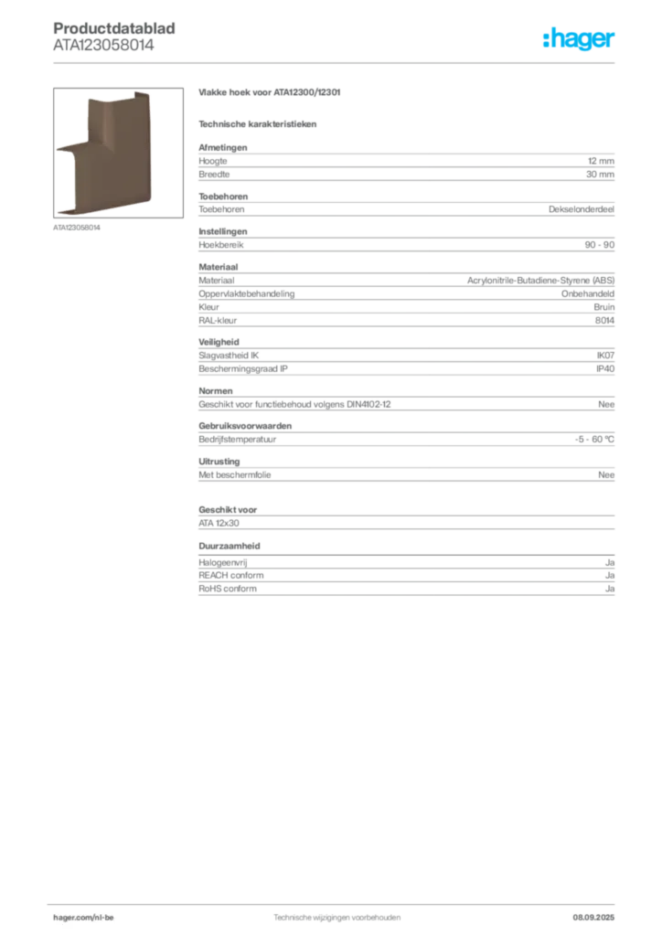 Afbeelding Hager Productdatablad ATA123058014 | Hager Belgium