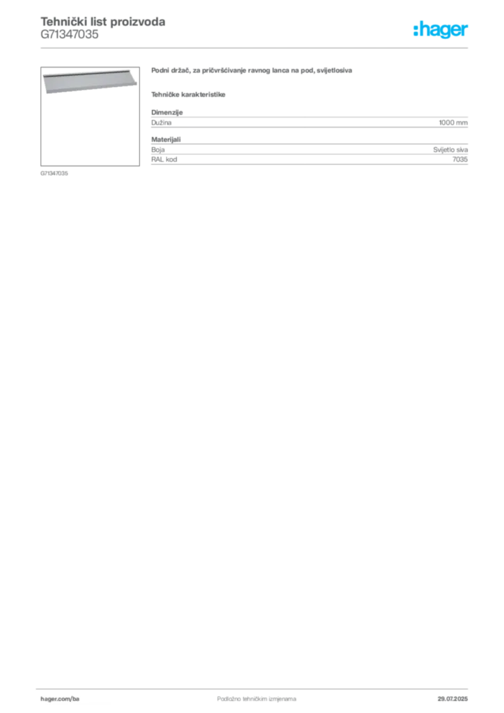Slika Hager Product data sheet G71347035  | Hager