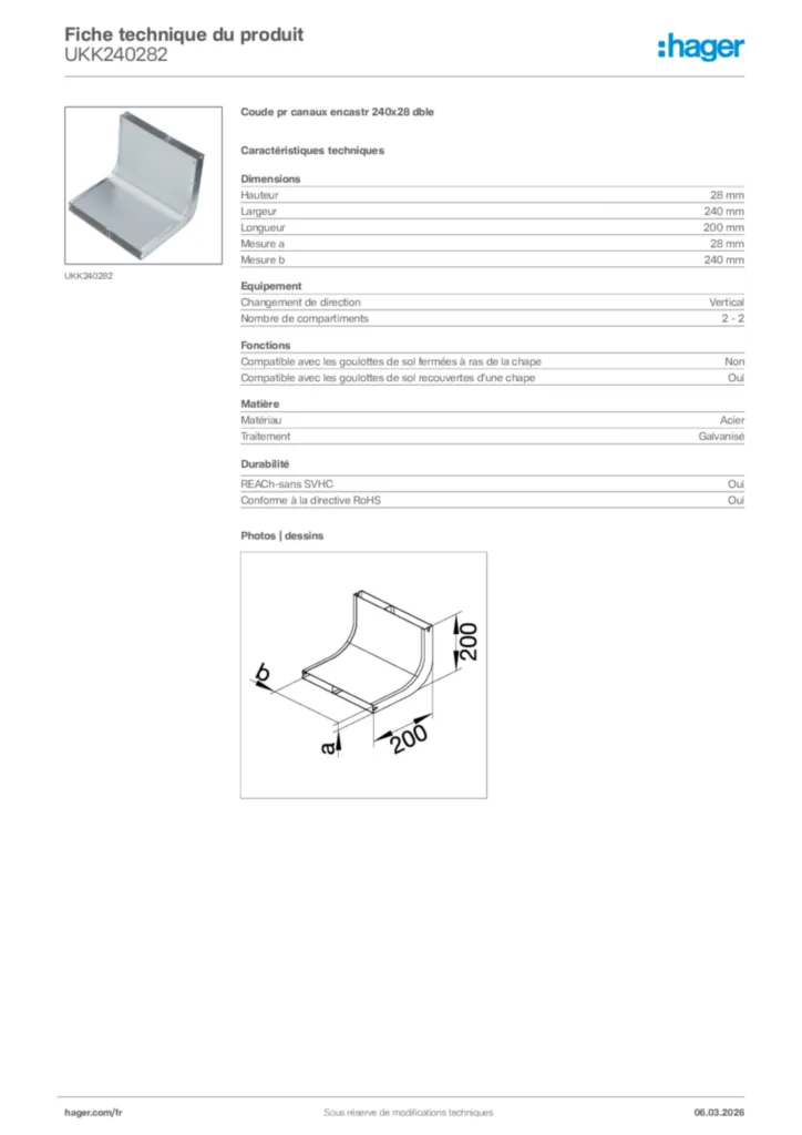 Image Hager Fiche technique du produit UKK240282 | Hager France