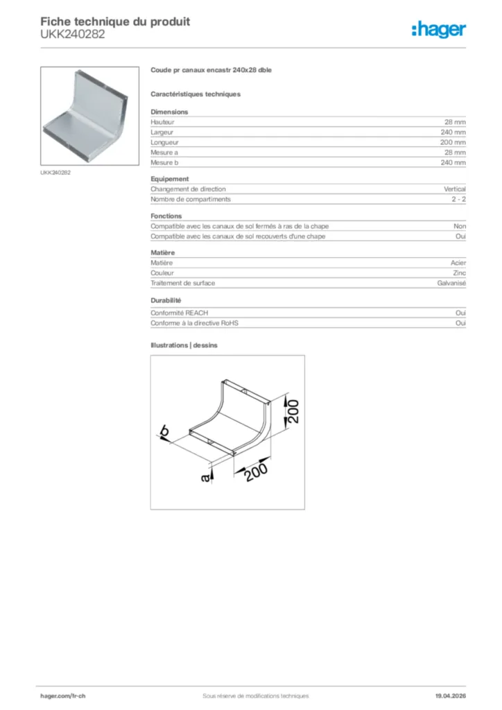 Image Hager Fiche technique du produit UKK240282 | Hager Suisse
