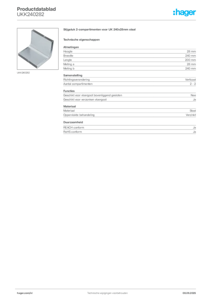Afbeelding Hager Productdatablad UKK240282 | Hager Nederland
