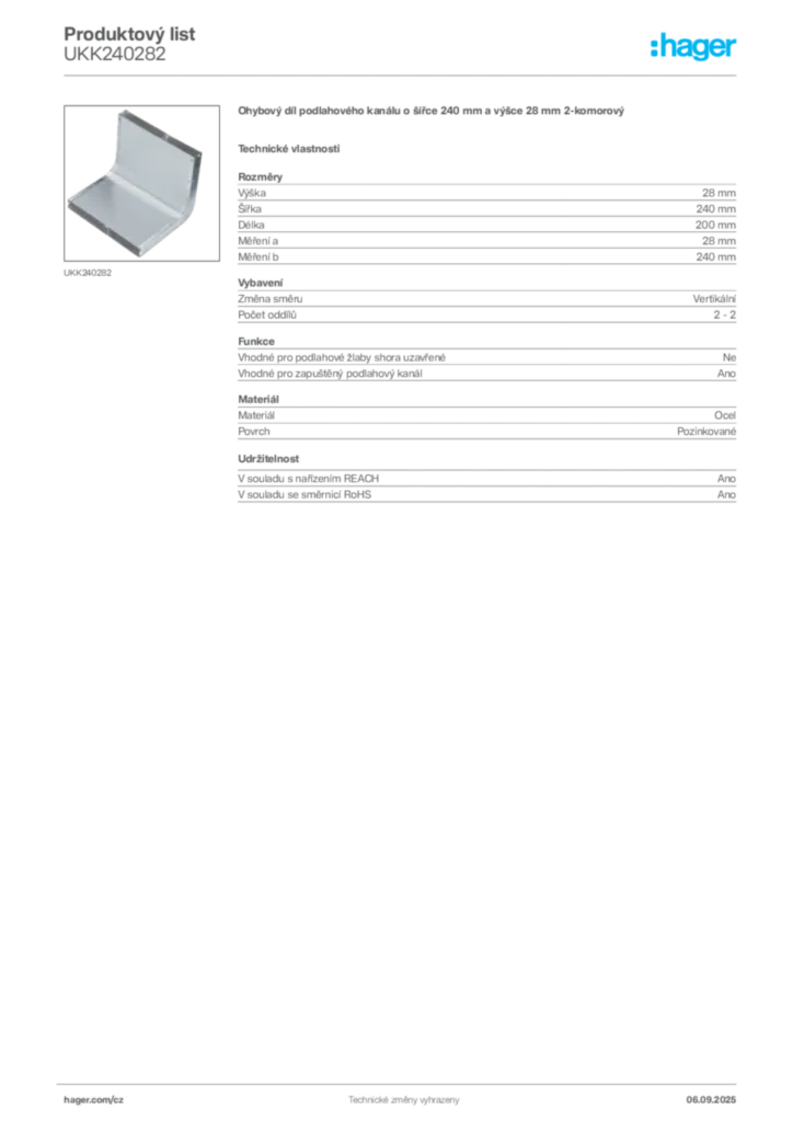 Obrázek Hager Produktový list UKK240282 | Hager