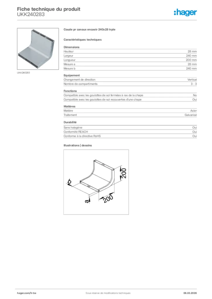 Image Hager Fiche technique du produit UKK240283 | Hager Belgique
