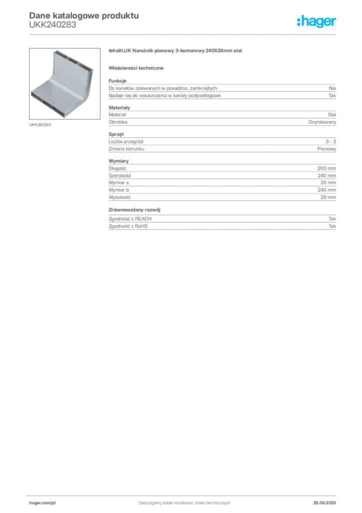 Zdjęcie Hager Karta katalogowa UKK240283 | Hager Polska