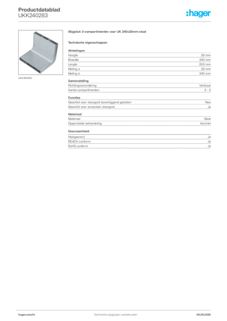 Afbeelding Hager Productdatablad UKK240283 | Hager Nederland