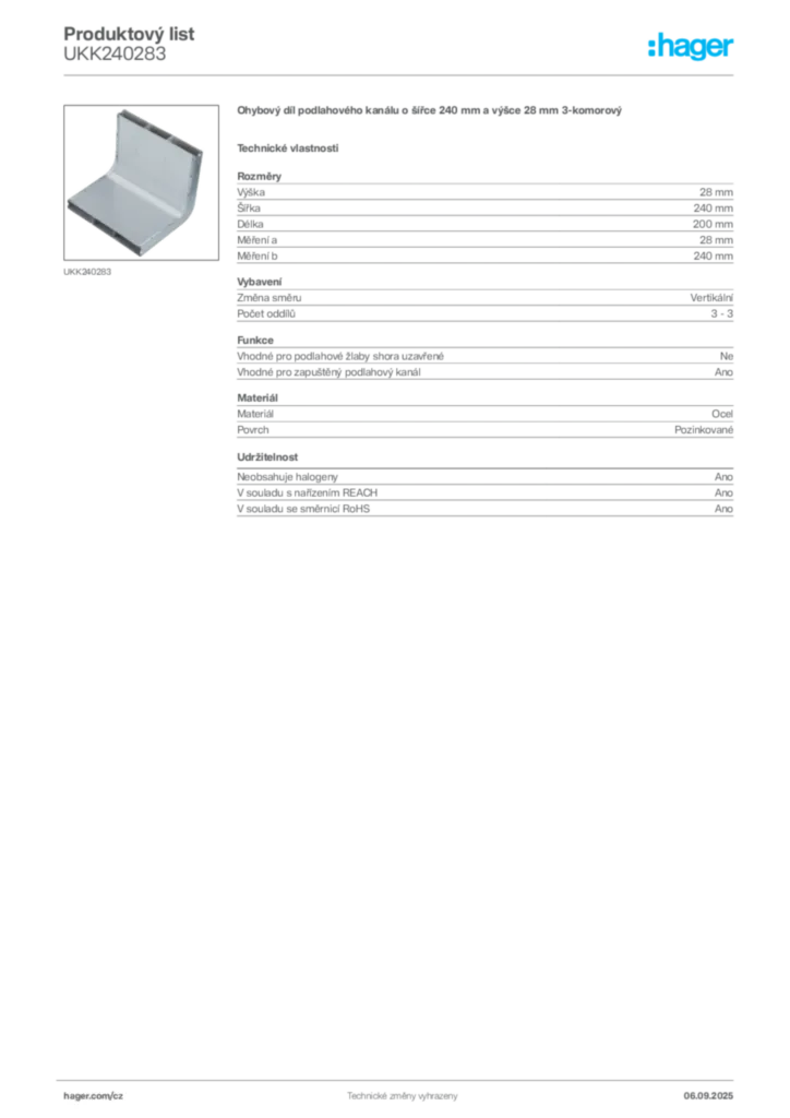 Obrázek Hager Produktový list UKK240283 | Hager