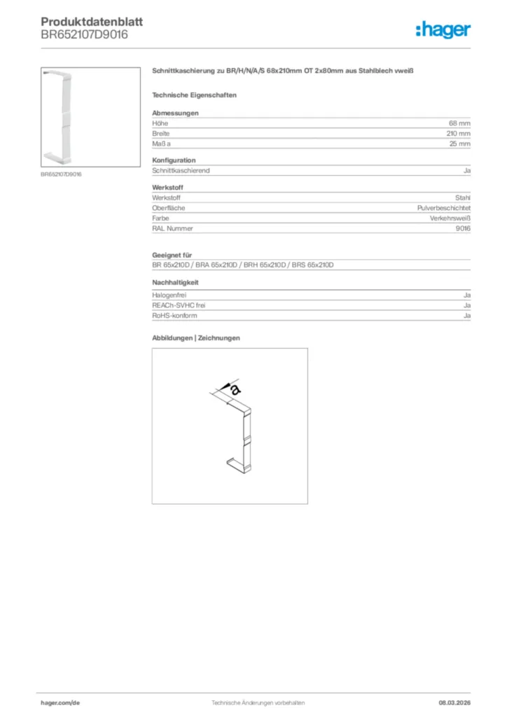 Bild Hager Produktdatenblatt BR652107D9016 | Hager Deutschland