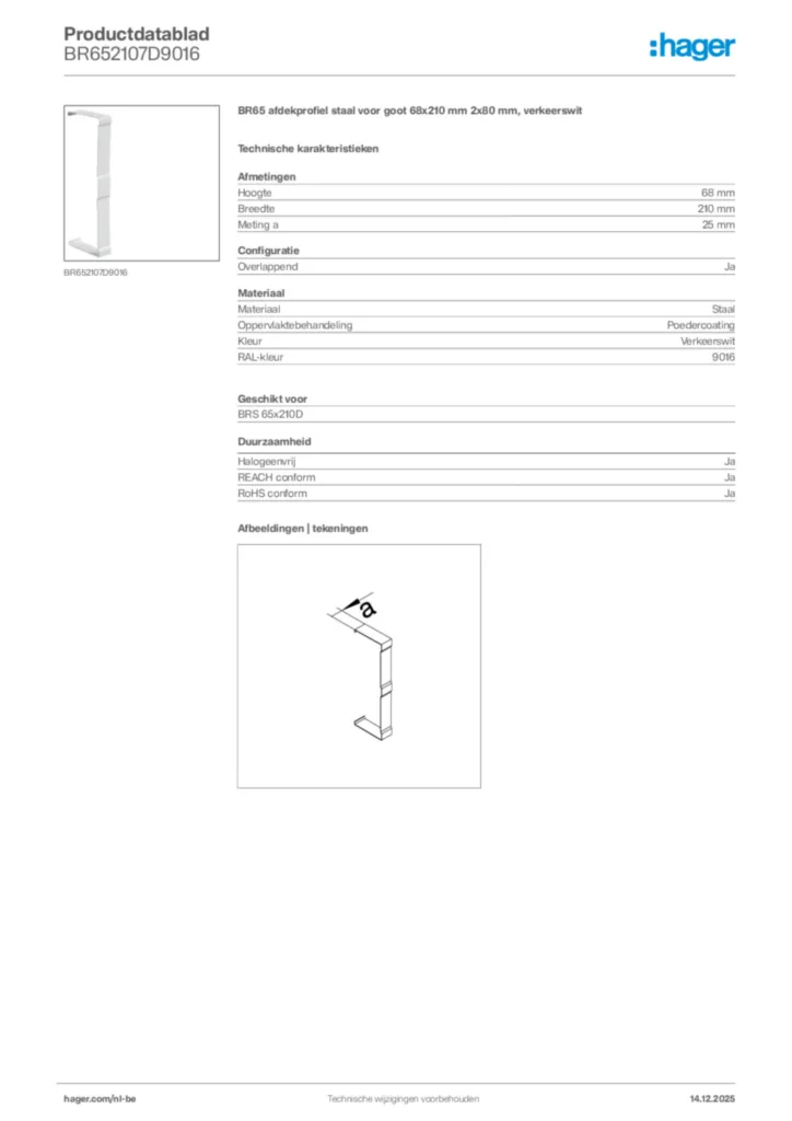 Afbeelding Hager Productdatablad BR652107D9016 | Hager Belgium