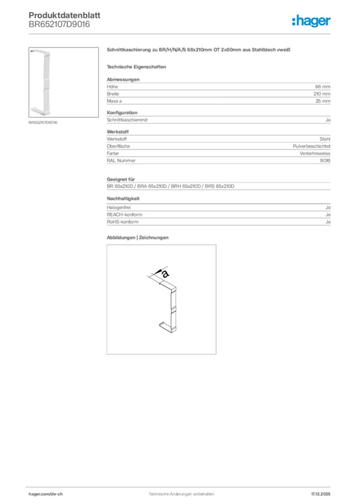 Bild Hager Produktdatenblatt BR652107D9016 | Hager Schweiz