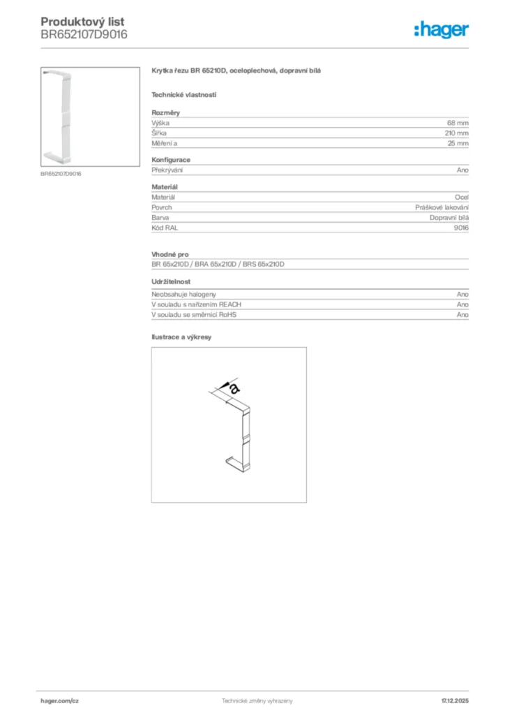 Obrázek Hager Produktový list BR652107D9016 | Hager