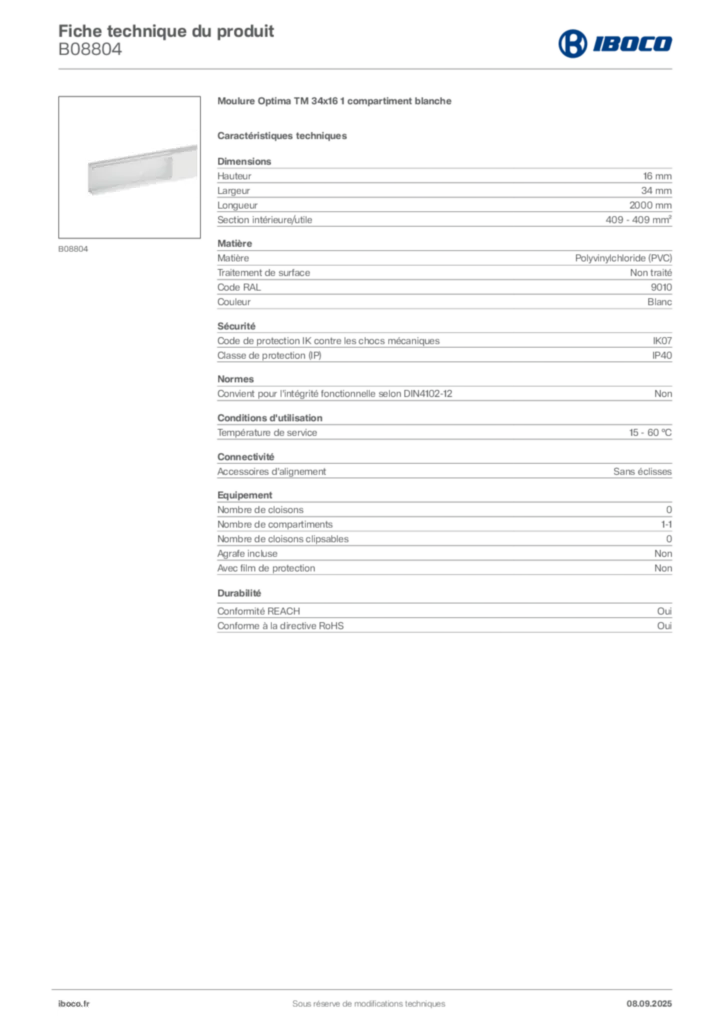 Image Iboco Fiche technique du produit B08804 | Hager France