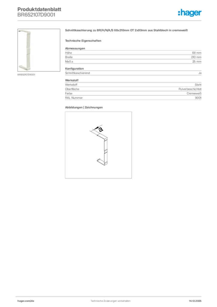 Bild Hager Produktdatenblatt BR652107D9001 | Hager Deutschland
