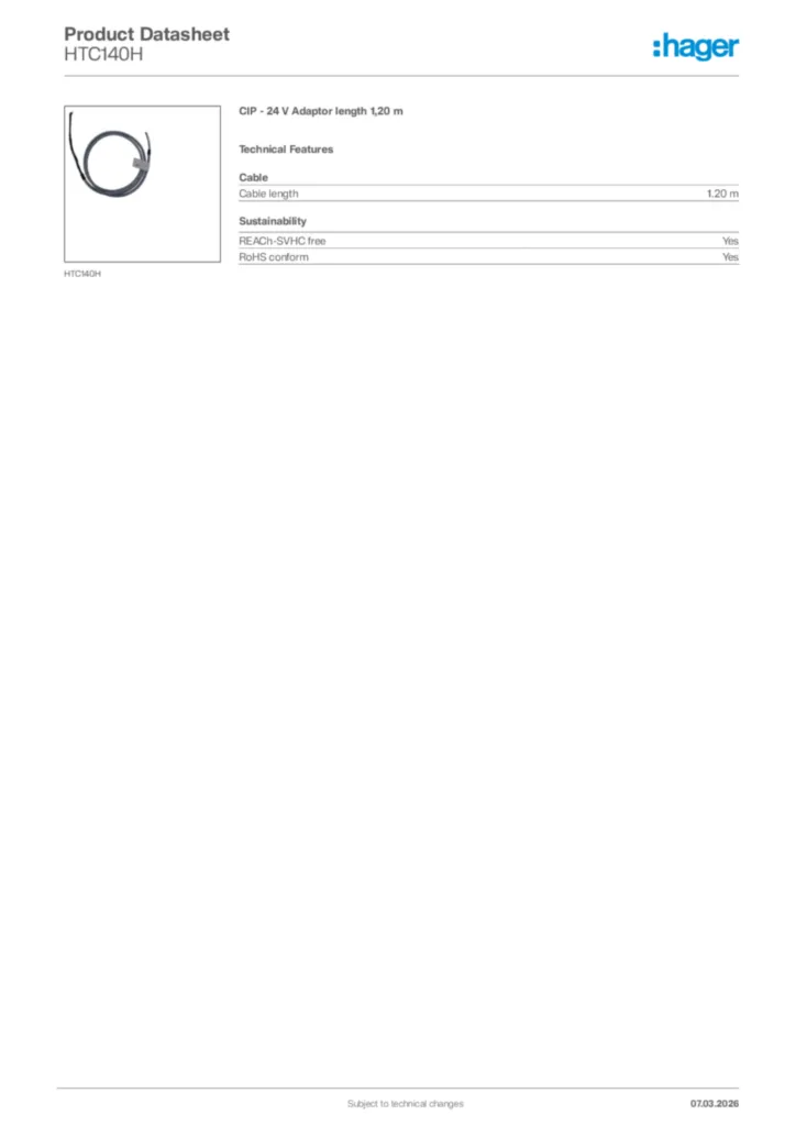 Image Hager Product data sheet HTC140H  | Hager Africa